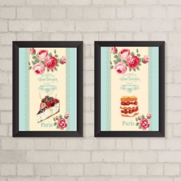 Kit 2 Quadros Decorativos Bolos Patisserie