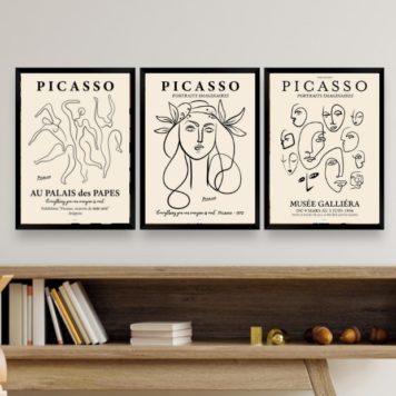 Kit 3 Quadros Minimalistas Posters De Picasso