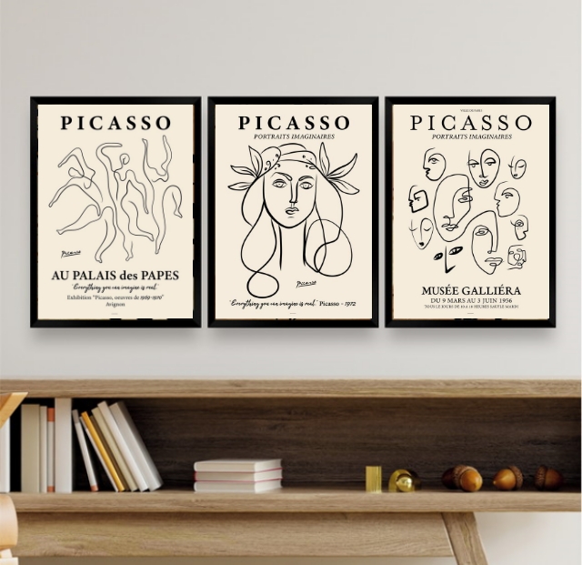 Kit 3 Quadros Minimalistas Posters De Picasso