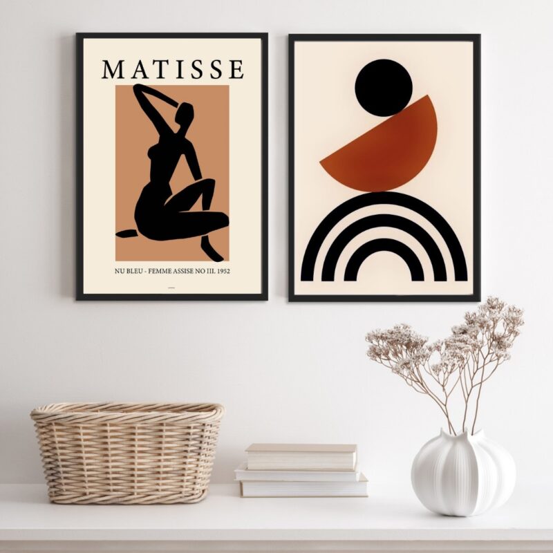 Kit 2 Quadros Minimalistas Marrom Com Preto Matisse