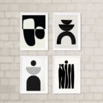 Kit 4 Quadros Para Sala Minimalistas Abstratos Preto