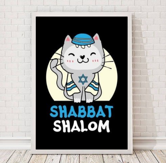 Quadro Decorativo Gatinho Shabbat Shalom