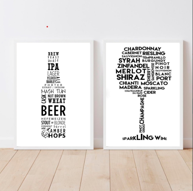 Kit 2 Quadros Cerveja E Vinho Minimalistas