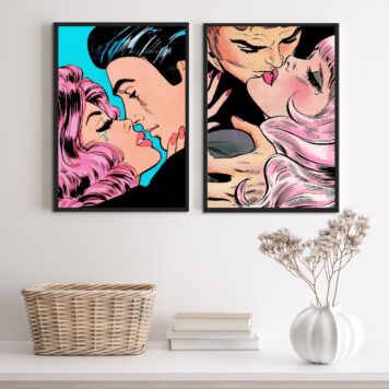 Kit 2 Quadros Casais Beijo Pop Art