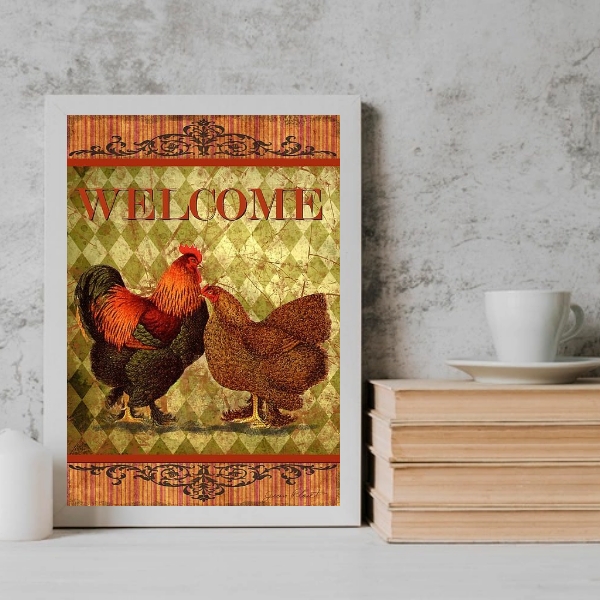 Quadro Decorativo Galo Galinha Country