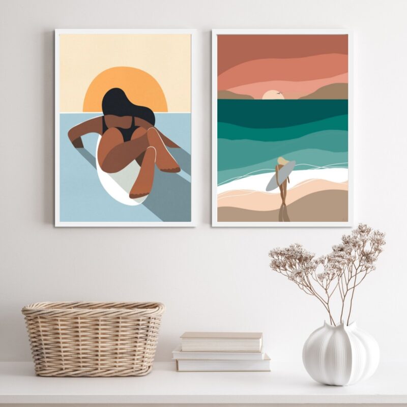 Kit 2 Quadros Bohos Mulher Surf