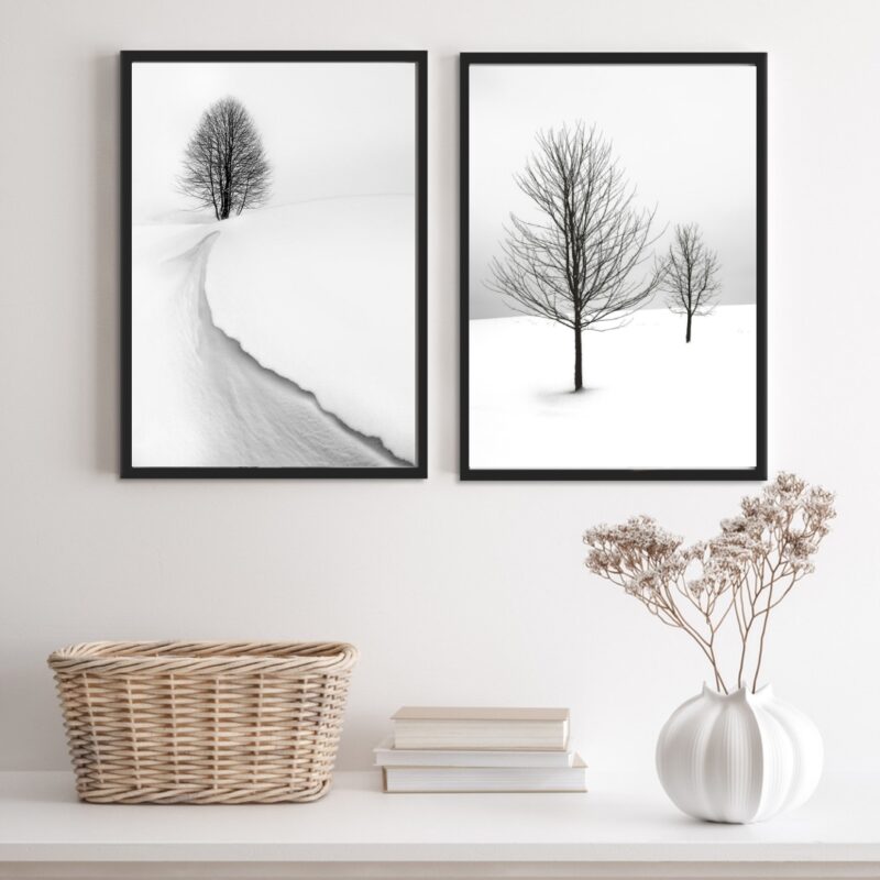 Kit 2 Quadros Paisagens Neve Árvores