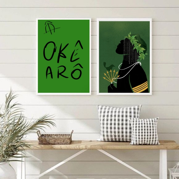 Conjunto 2 Quadros Decorativos Okê Arô Oxóssi
