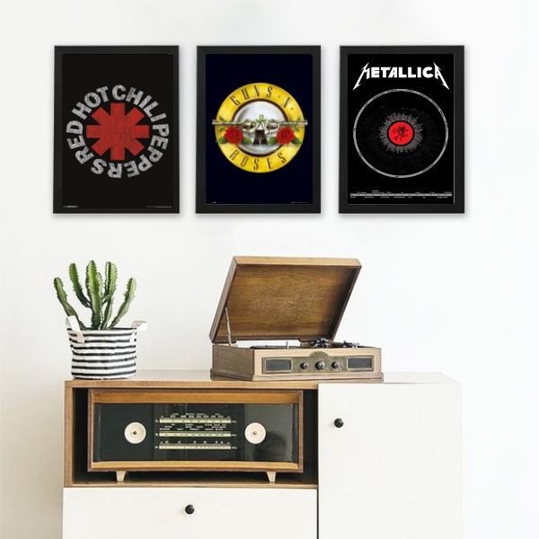 Kit 3 Quadros Decorativos Bandas De Rock
