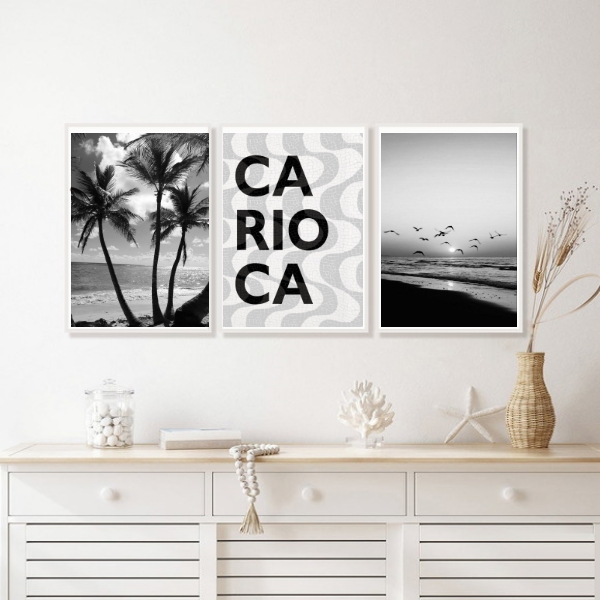 Kit 3 Quadros Rio De Janeiro Carioca Praia Preto E Branco