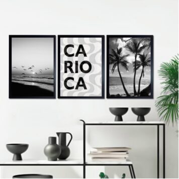 Kit 3 Quadros Rio De Janeiro Carioca Praia Preto E Branco