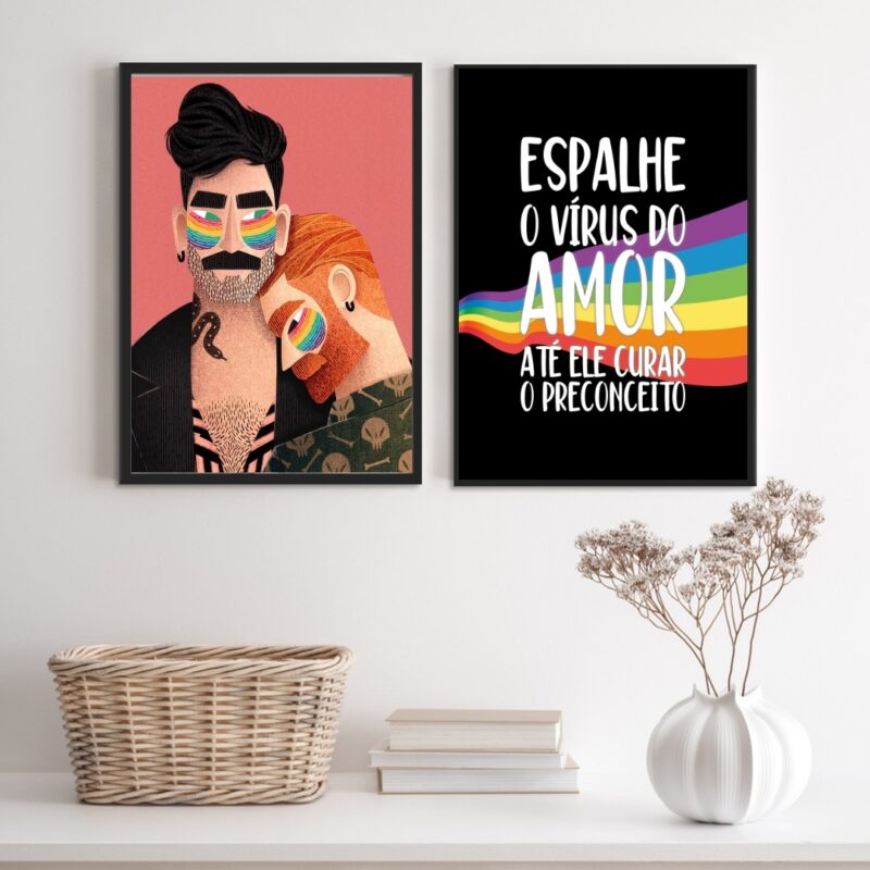 Kit 2 Quadros LGBT Gays Espalhe O Vírus Do Amor