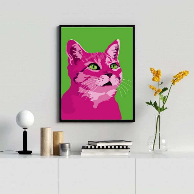Quadro Decorativo Gato Rosa Pop Art