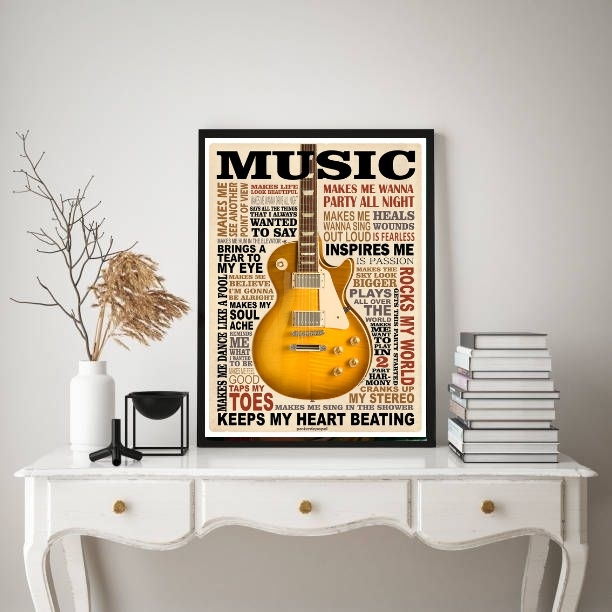 Quadro Decorativo Guitarra Music Amarela