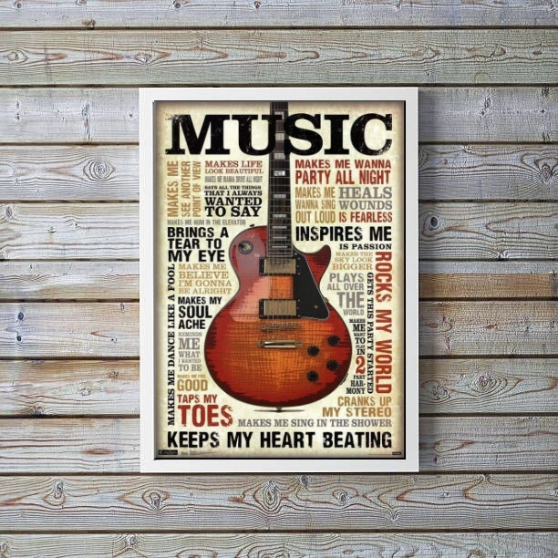Quadro Decorativo Guitarra Music Marrom