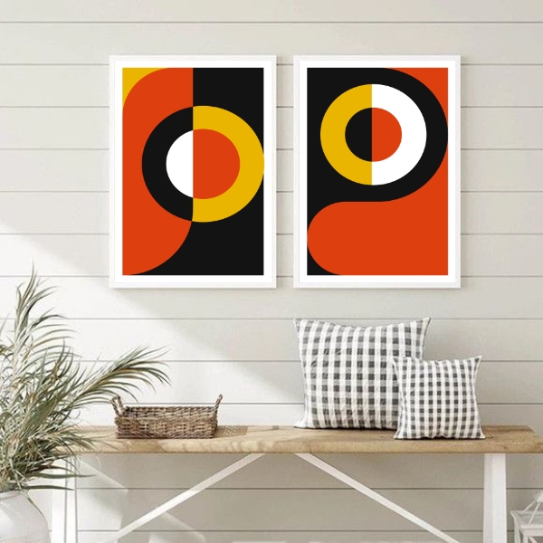 Kit 2 Quadros Abstratos Marrom Preto Mostarda