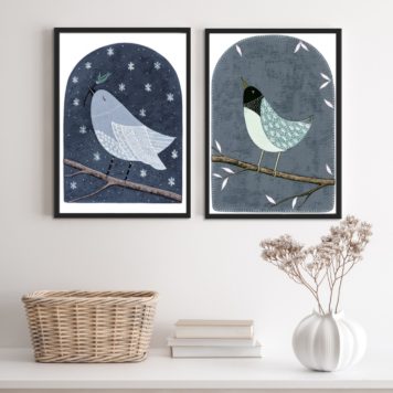 Conjunto 2 Quadros Arte Passarinhos Azuis