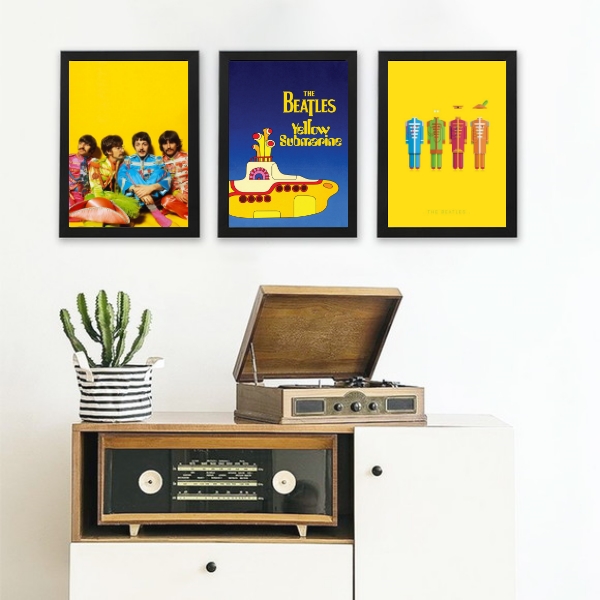 Kit 3 Quadros Beatles Yellow Submarine