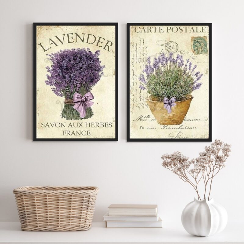 Kit 2 Quadros Decorativos Buquê De Lavanda