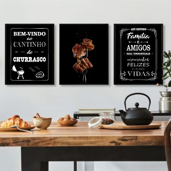 Composição De 3 Quadros Para Cantinho Churrasco