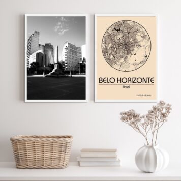 Kit 2 Quadros Belo Horizonte- Mapa E Fotografia