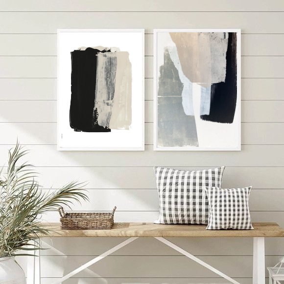 Kit 2 Quadros Decorativos Arte Abstrata - Preto Cinza E Bege