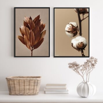 Kit 2 Quadros Decorativos Flores Modernas Marrom