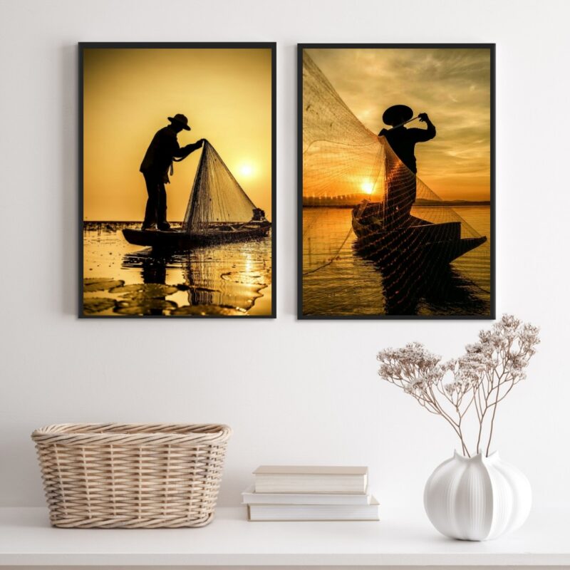 Kit 2 Quadros Decorativos Fotografias Pescadores