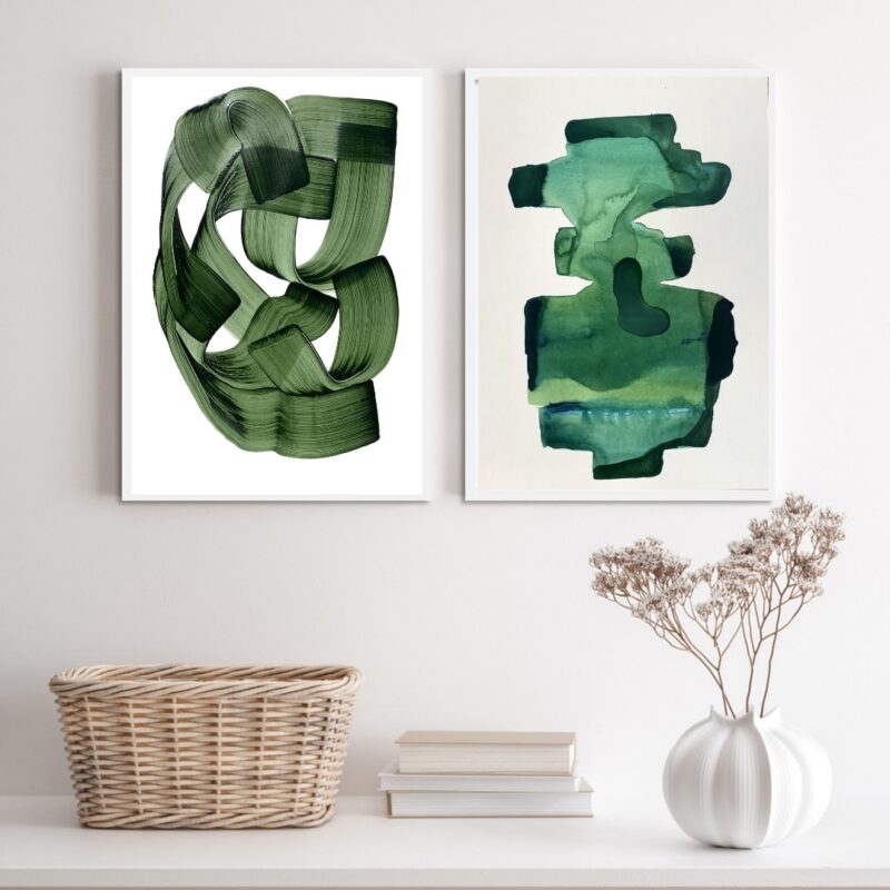 Kit 2 Quadros Decorativos Verdes Abstratos- Aquarela