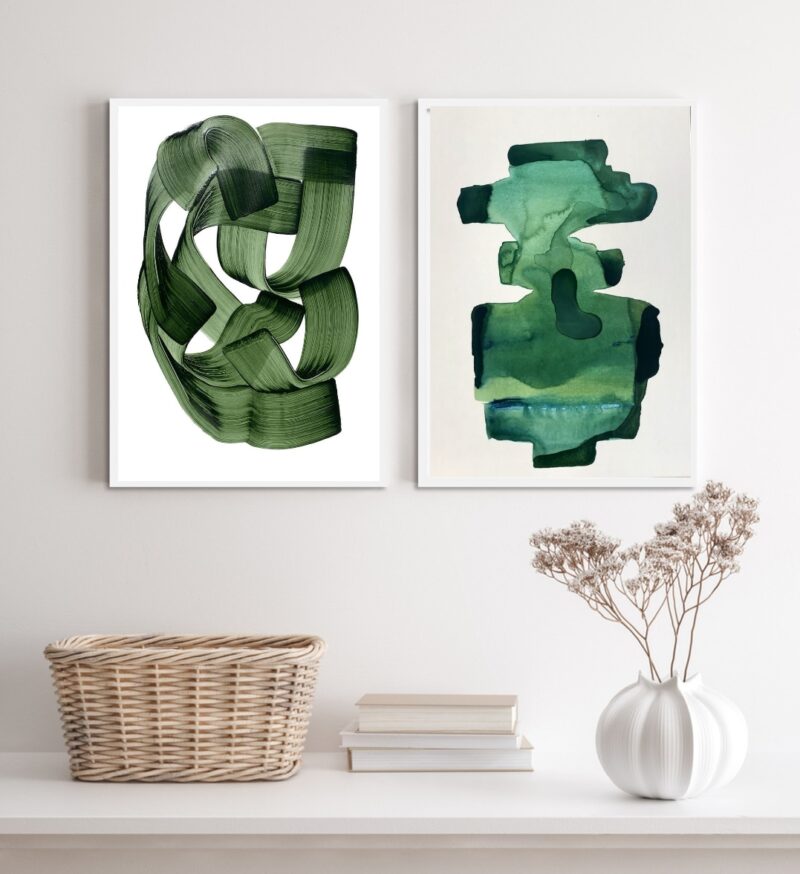 Kit 2 Quadros Decorativos Verdes Abstratos- Aquarela