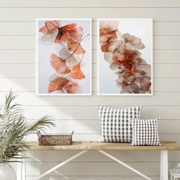 Kit 2 Quadros Flores Modernas Abstratas Tons Neutros