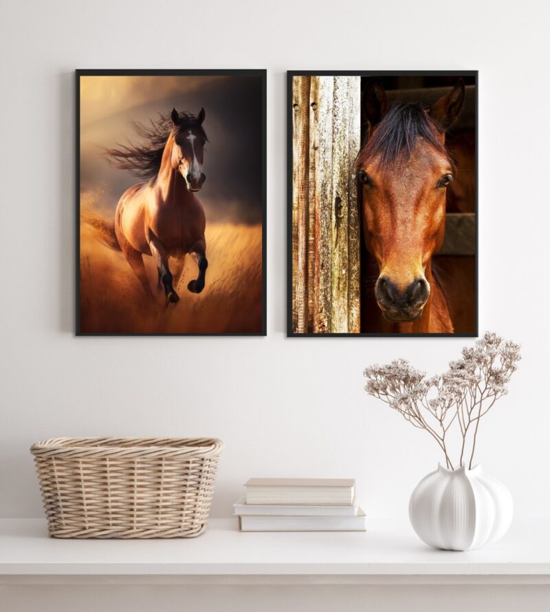 Kit 2 Quadros Fotografias Cavalos Marrom - Image 2