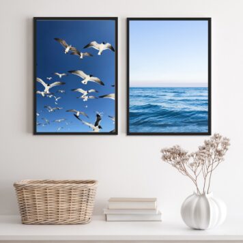 Kit 2 Quadros Fotografias Céu E Mar Azul