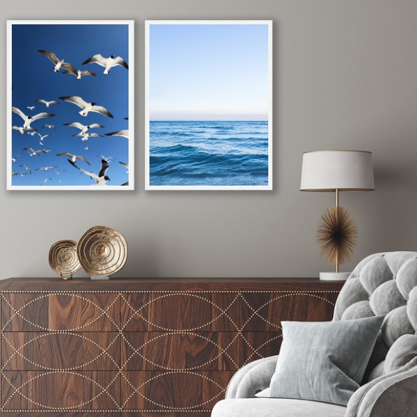 Kit 2 Quadros Fotografias Céu E Mar Azul