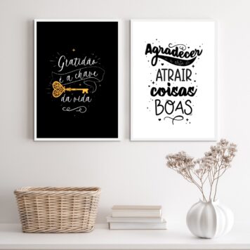 Kit 2 Quadros Gratidão E Agradecer- A Chave Do Sucesso