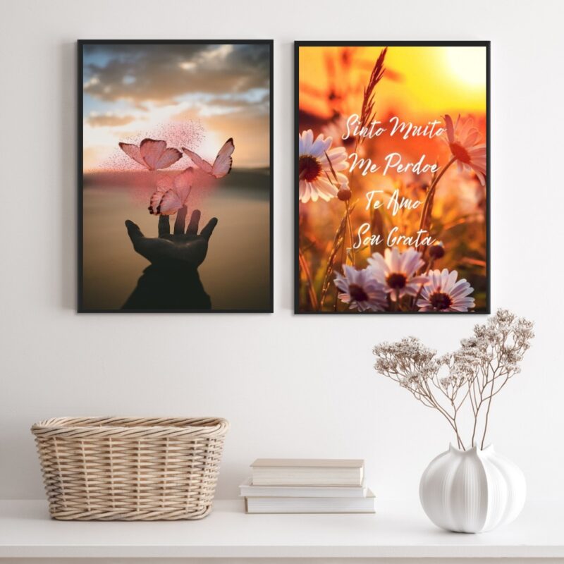 Kit 2 Quadros Ho´ Oponopono Mágico- Flores Borboletas