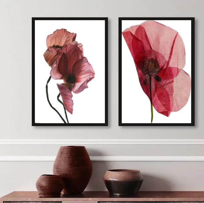 Kit 2 Quadros Sala Flores Modernas Sóbrias