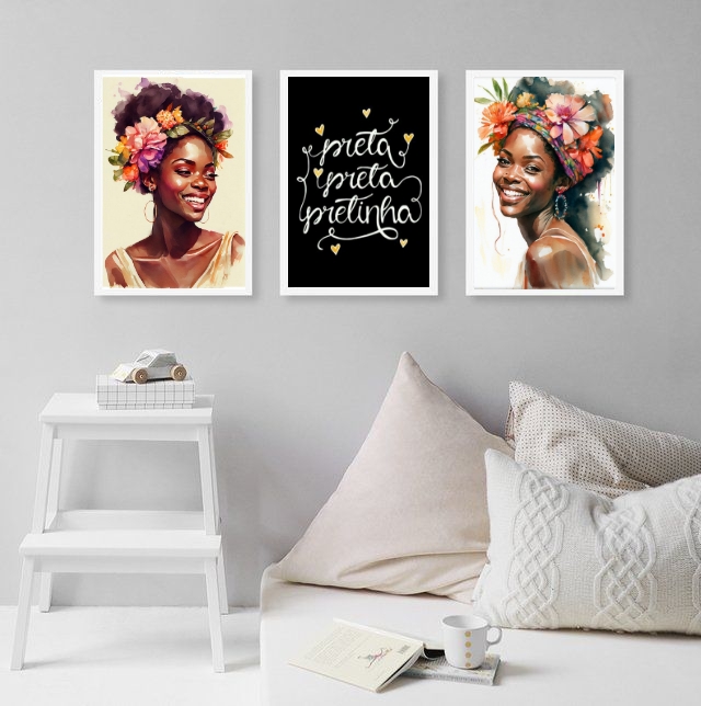 Kit 3 Quadros Decorativos Preta Preta Pretinha