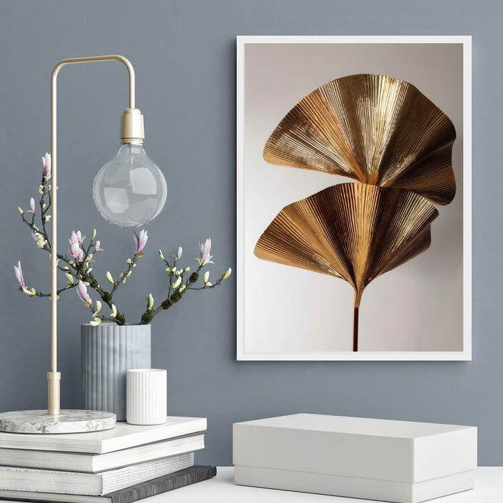 Quadro Decorativo Abstrato Folha Leque Bronze