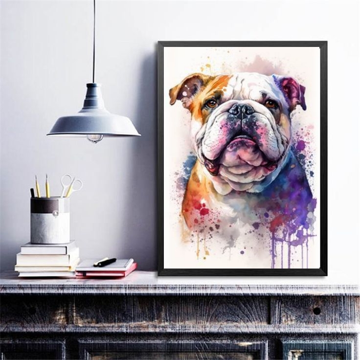 Quadro Decorativo Aquarela Bulldog Inglês