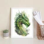 Quadro Decorativo Aquarela Dragão Verde