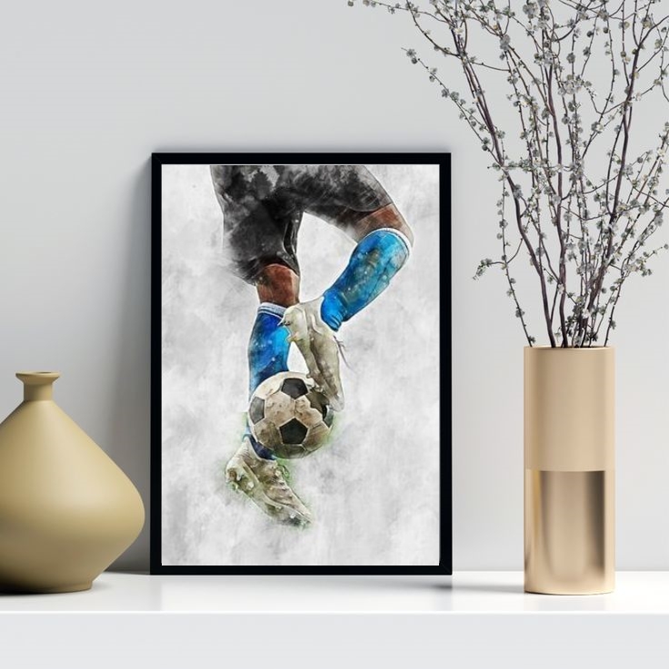 Quadro Decorativo Aquarela Futebol- Azul