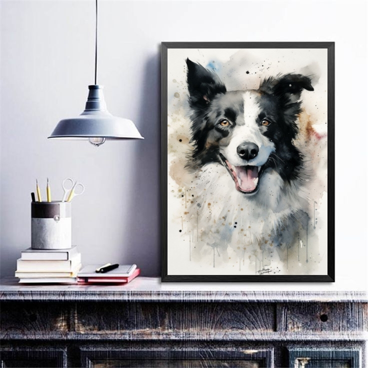 Quadro Decorativo Border Colie Aquarela