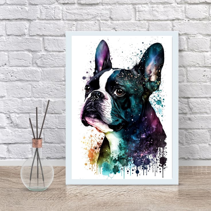Quadro Decorativo Boston Terrier Aquarela
