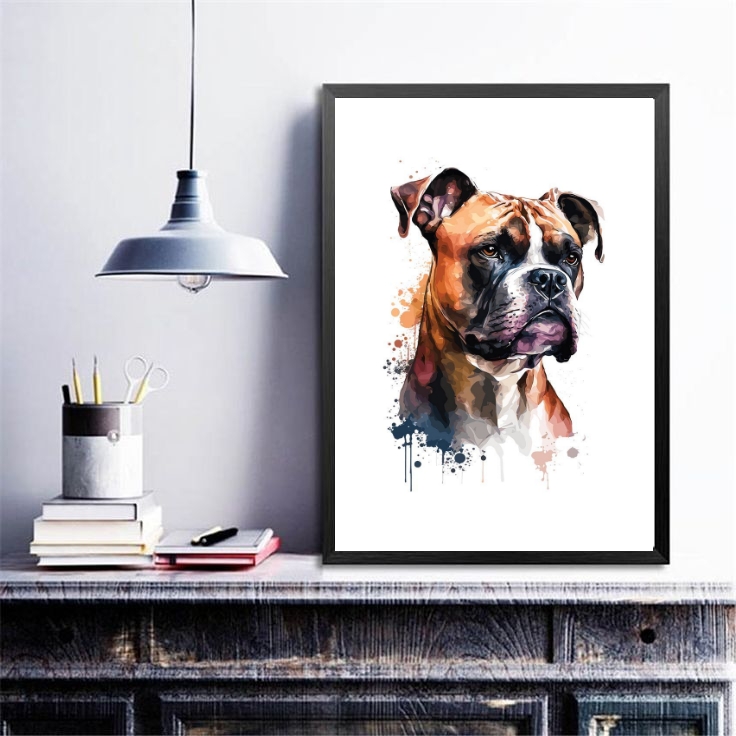 Quadro Decorativo Boxer Aquarela