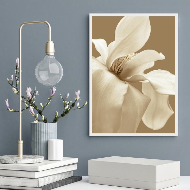 Quadro Decorativo Flor Branca Fundo Marrom