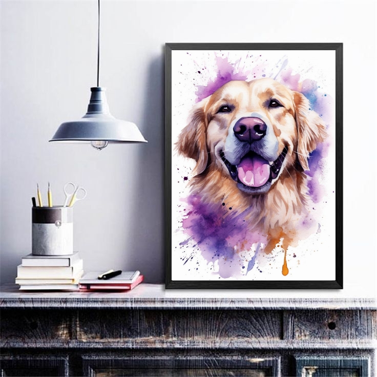 Quadro Decorativo Golden Retriever Happy Aquarela