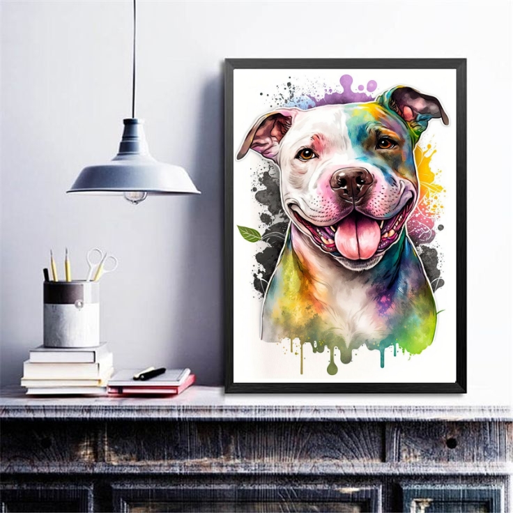 Quadro Decorativo Pitt Bull Happy Aquarela