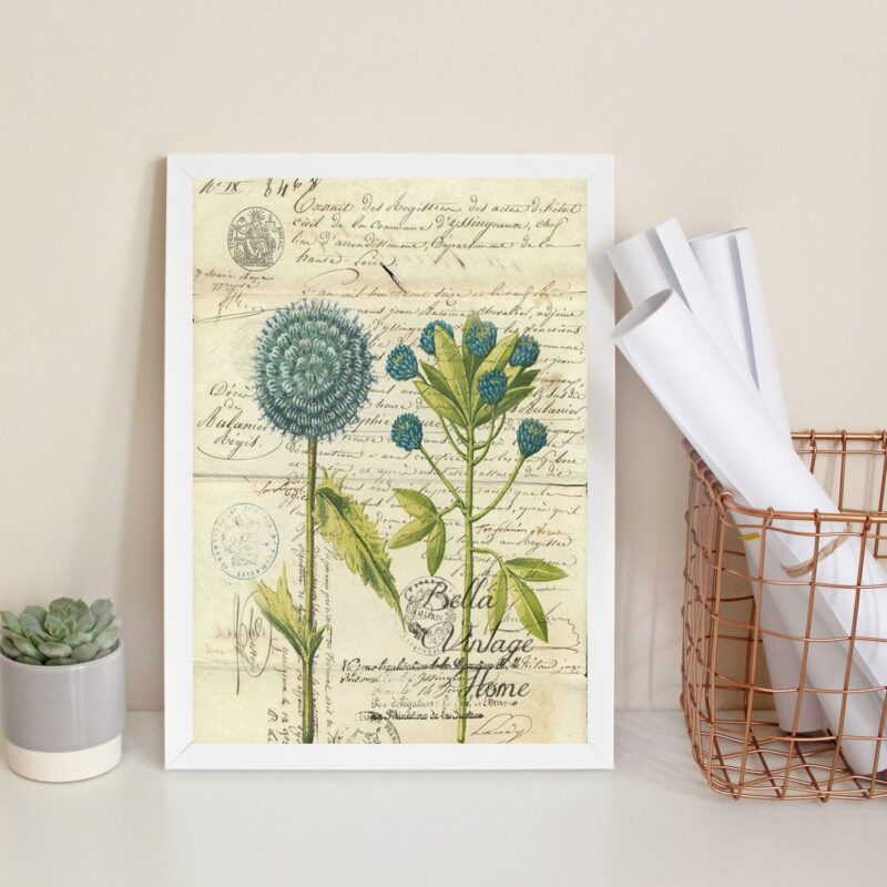 Quadro Decorativo Flores Azuis- Botânica Retrô