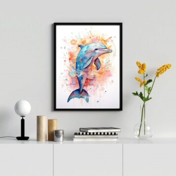 Quadro Decorativo Golfinho Colorido- Aquarela
